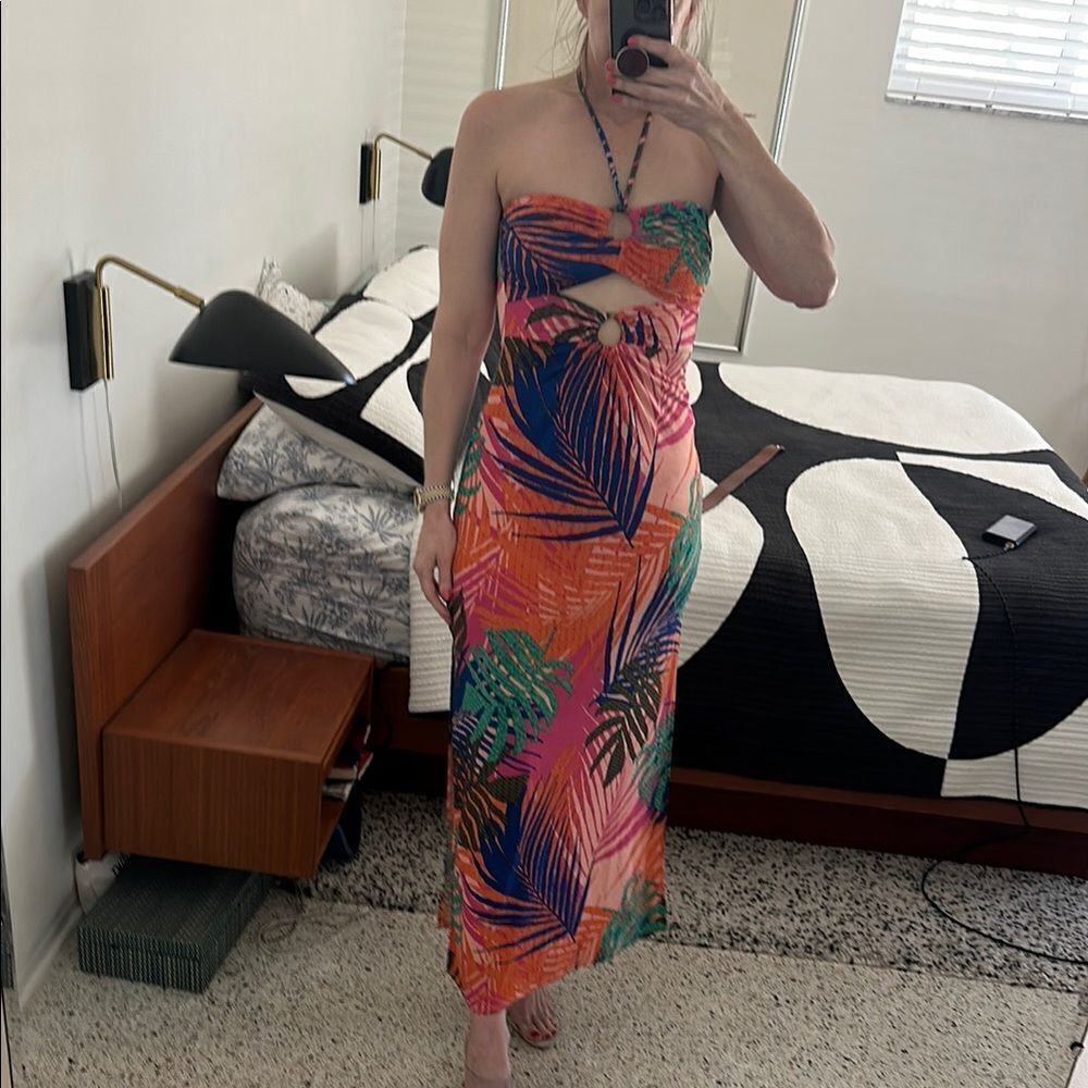 Resort pink green maxi dress halter cut outs small s note